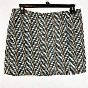 Skies are Blue Tweed Mini Skirt Size Large Women's Green Chevron Wool Holiday
